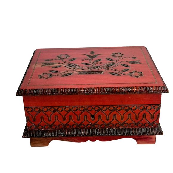 wooden handcarved etched jewelry box - Picture 2 of 10